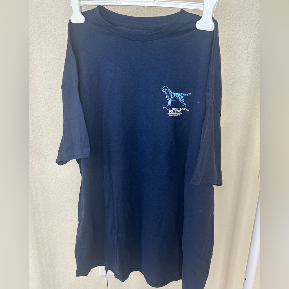 Crown & Ivy Dark Blue Tee with Dog Design